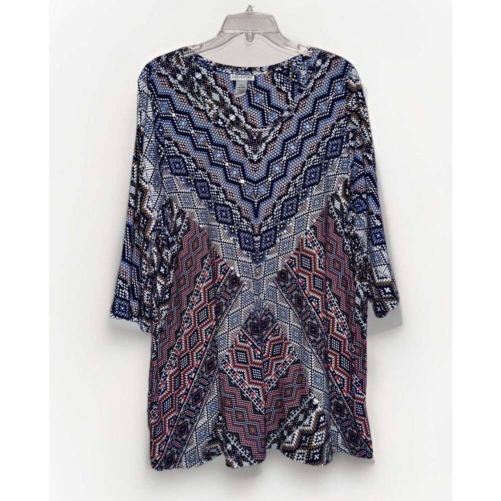 Catherines Tunic Top 1x 18/20 Aztec Embellished Sequin 3/4 Sleeve Blouse Cotton